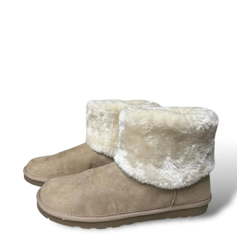 Arizona Shawn Boots Womens 10 Tan Cream Vegan Suede Faux Fur Lined Snow Slip On